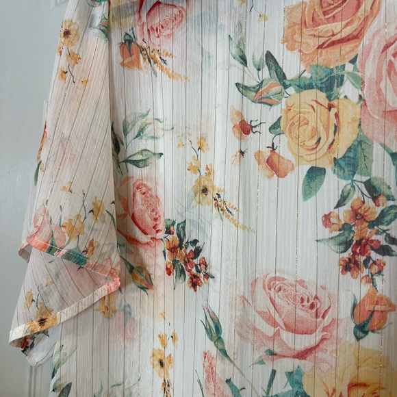 Maurice’s Pink, White & Orange Rose Kimono/Duster Xsmall - Picture 6 of 6